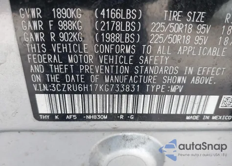 2019 Honda Hr-V Sport from USA, damaged, VIN 3CZRU6H17KG733831